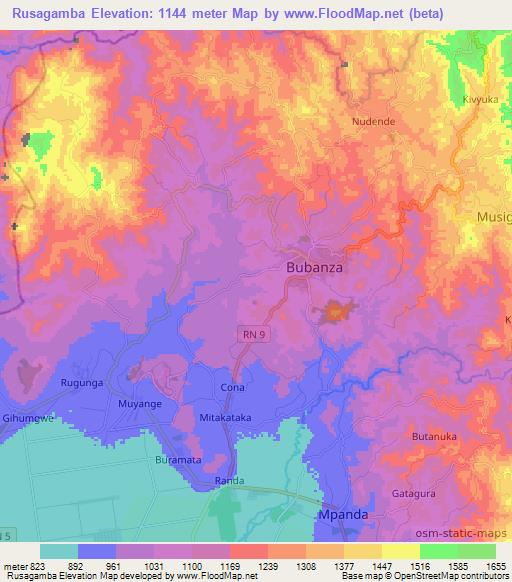 Rusagamba,Burundi Elevation Map