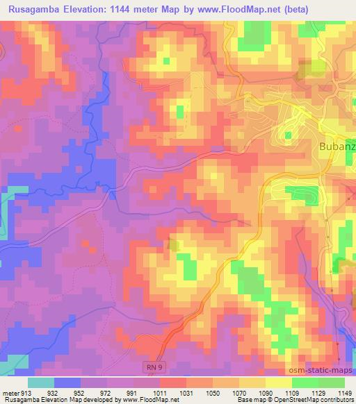Rusagamba,Burundi Elevation Map