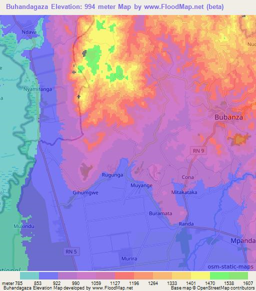 Buhandagaza,Burundi Elevation Map