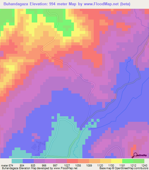 Buhandagaza,Burundi Elevation Map