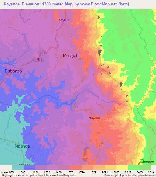 Kayange,Burundi Elevation Map