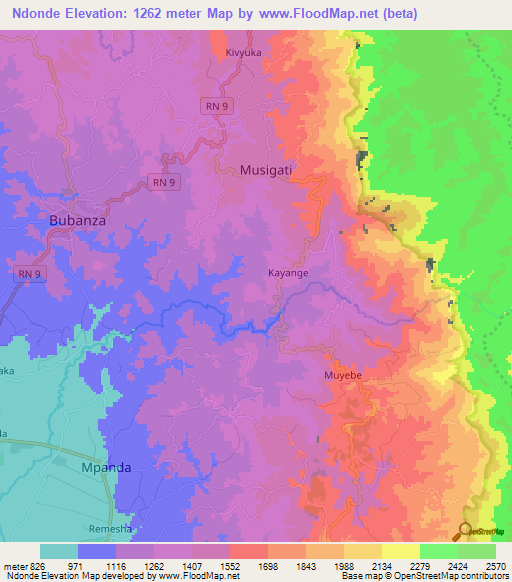Ndonde,Burundi Elevation Map