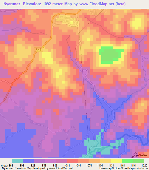 Nyarunazi,Burundi Elevation Map