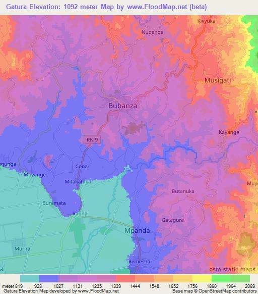 Gatura,Burundi Elevation Map