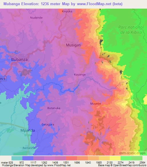 Mubanga,Burundi Elevation Map