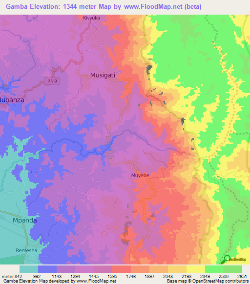 Gamba,Burundi Elevation Map