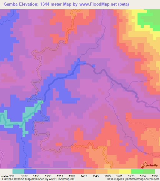 Gamba,Burundi Elevation Map