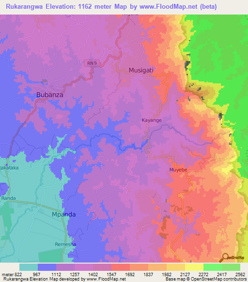 Rukarangwa,Burundi Elevation Map