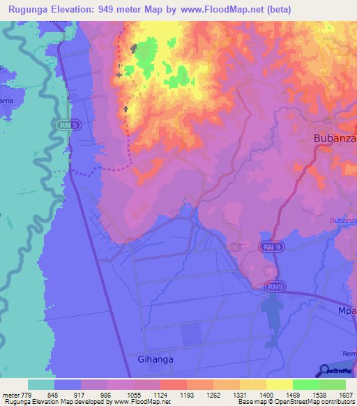 Rugunga,Burundi Elevation Map