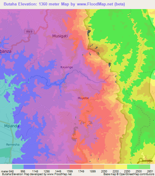 Butaha,Burundi Elevation Map
