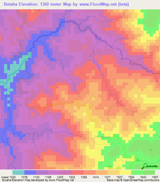 Butaha,Burundi Elevation Map