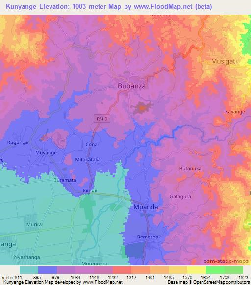 Kunyange,Burundi Elevation Map