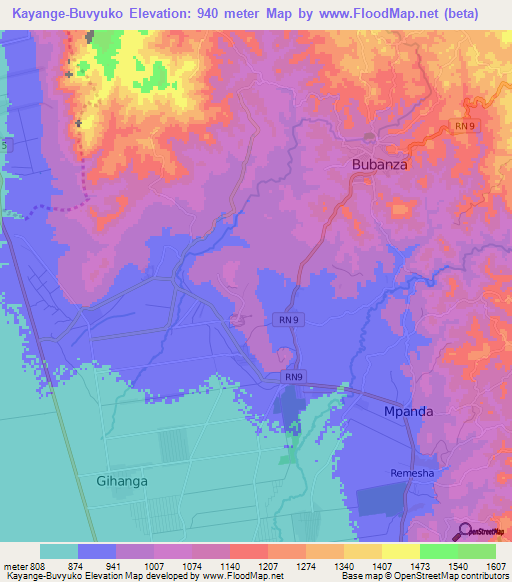 Kayange-Buvyuko,Burundi Elevation Map