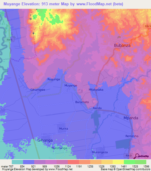 Muyange,Burundi Elevation Map