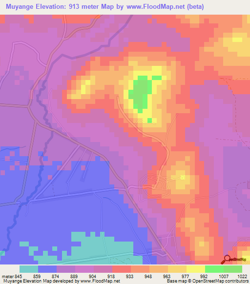 Muyange,Burundi Elevation Map