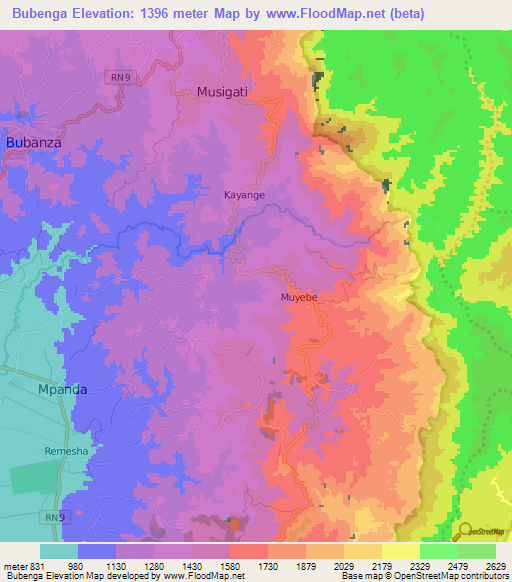 Bubenga,Burundi Elevation Map