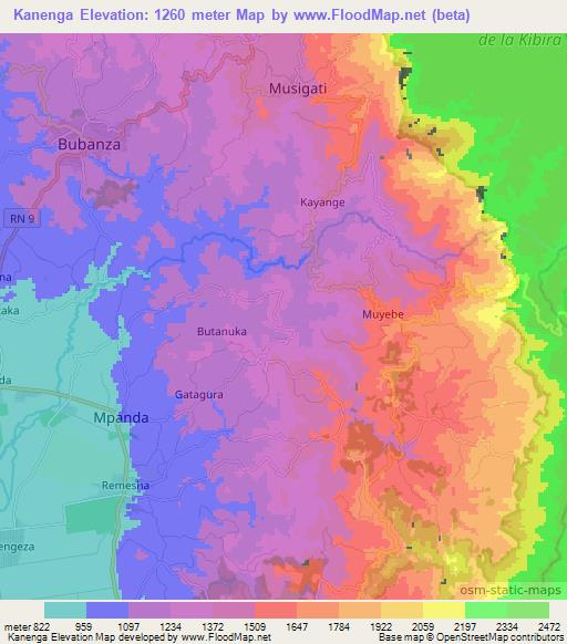 Kanenga,Burundi Elevation Map