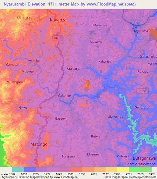 Nyarurambi,Burundi Elevation Map