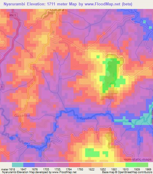 Nyarurambi,Burundi Elevation Map