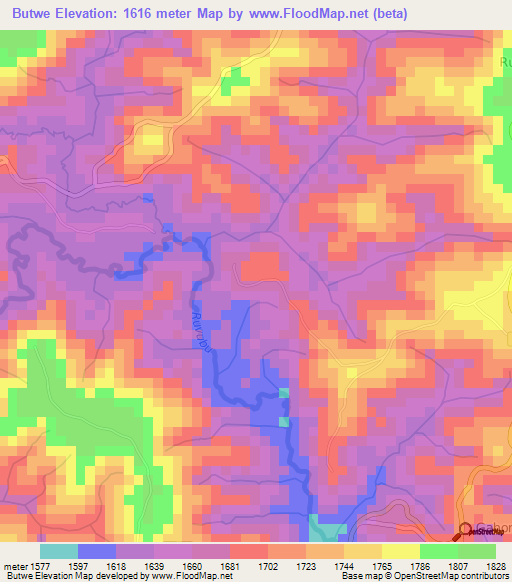Butwe,Burundi Elevation Map