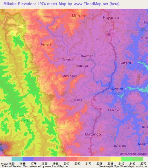 Mikuba,Burundi Elevation Map
