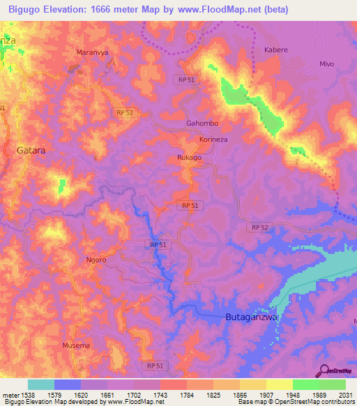 Bigugo,Burundi Elevation Map