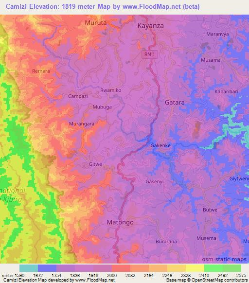 Camizi,Burundi Elevation Map