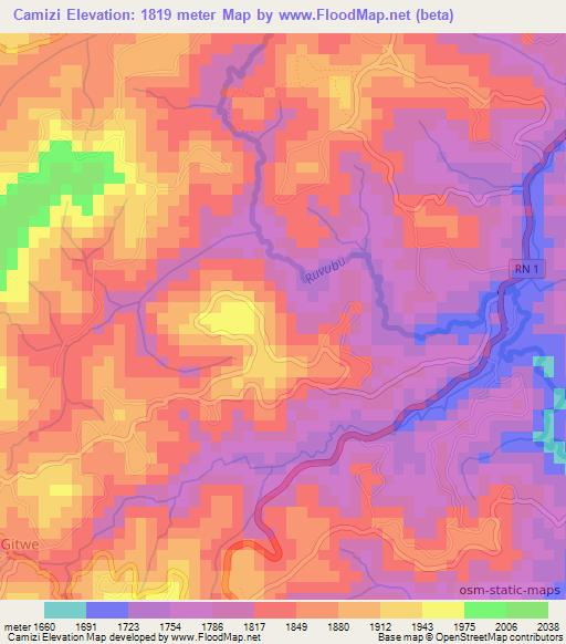 Camizi,Burundi Elevation Map