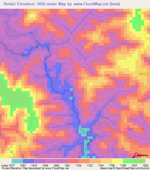 Rudari,Burundi Elevation Map