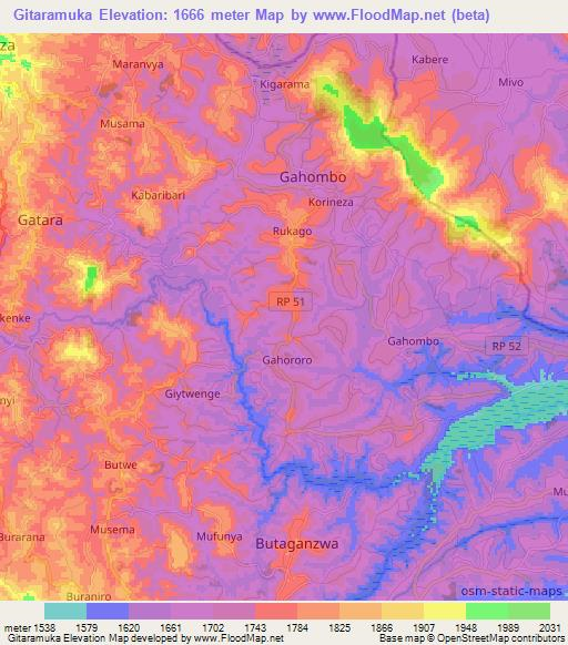 Gitaramuka,Burundi Elevation Map