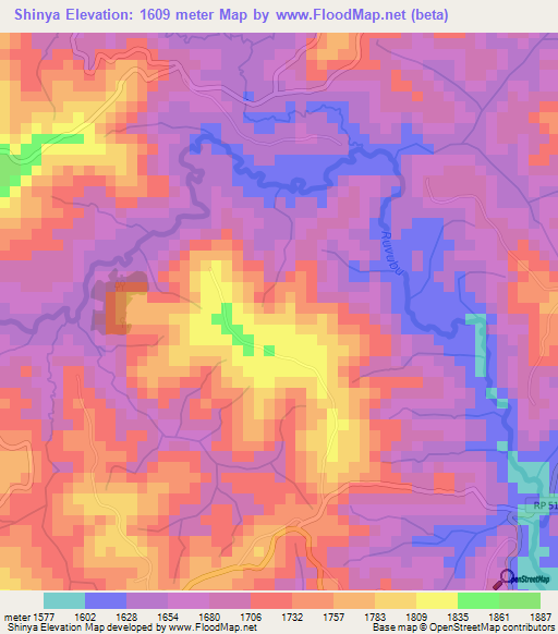 Shinya,Burundi Elevation Map