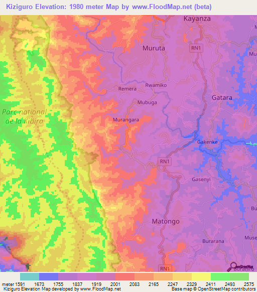Kiziguro,Burundi Elevation Map