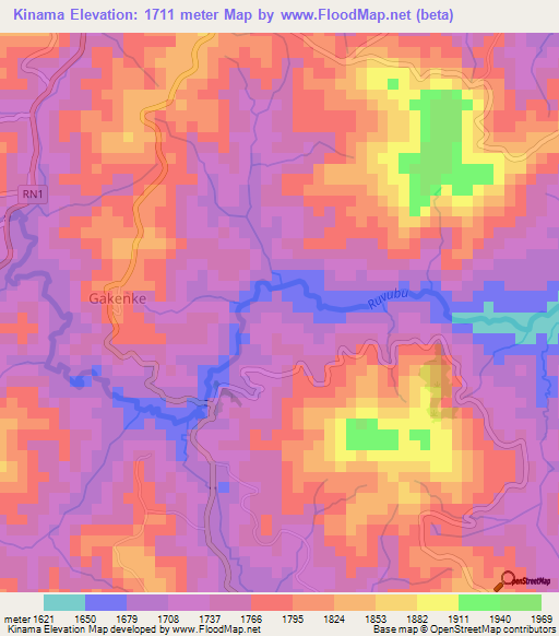 Kinama,Burundi Elevation Map