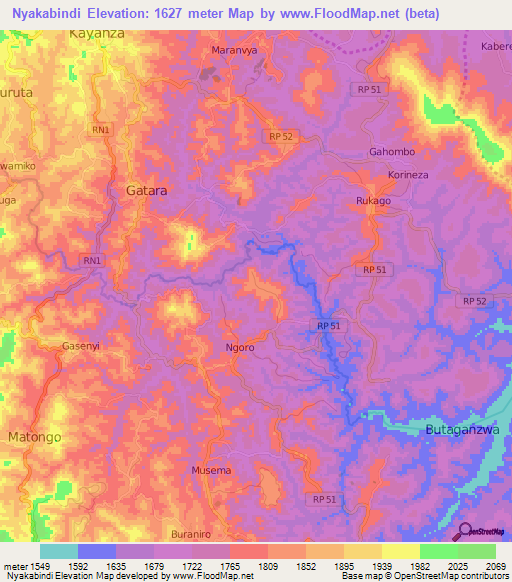 Nyakabindi,Burundi Elevation Map