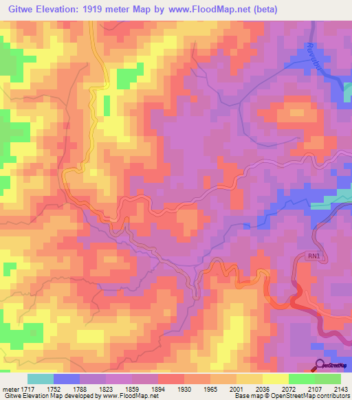 Gitwe,Burundi Elevation Map