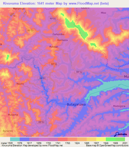 Kivuvuma,Burundi Elevation Map