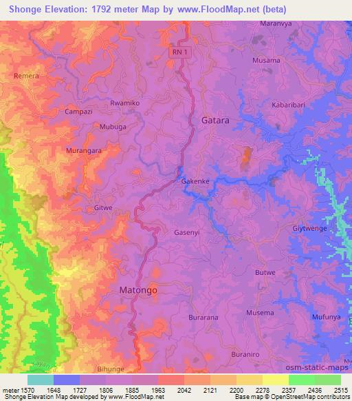 Shonge,Burundi Elevation Map