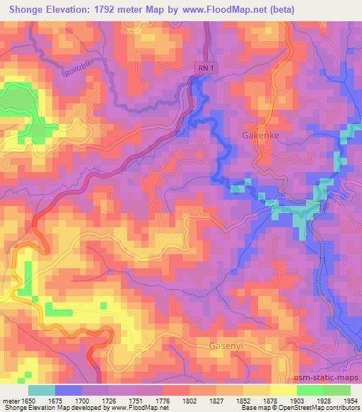 Shonge,Burundi Elevation Map