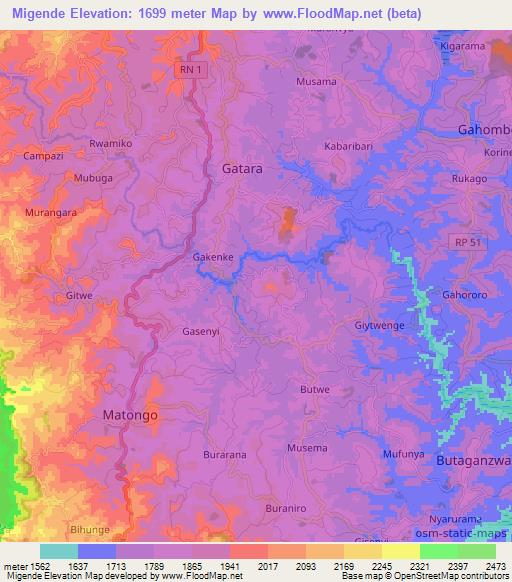 Migende,Burundi Elevation Map
