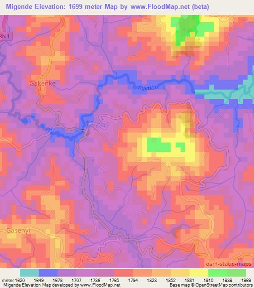 Migende,Burundi Elevation Map