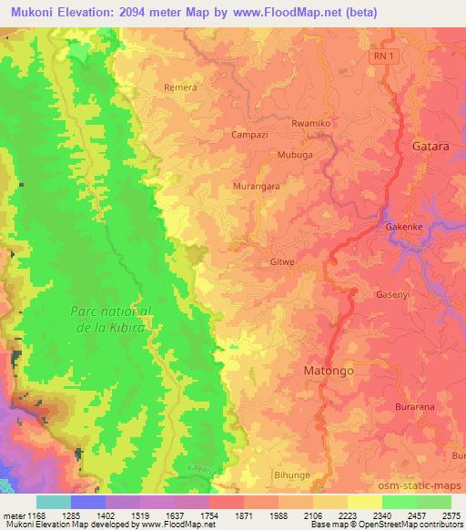 Mukoni,Burundi Elevation Map