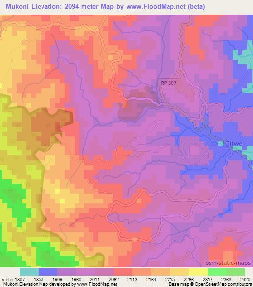 Mukoni,Burundi Elevation Map