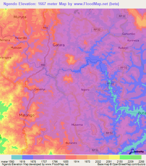 Ngendo,Burundi Elevation Map