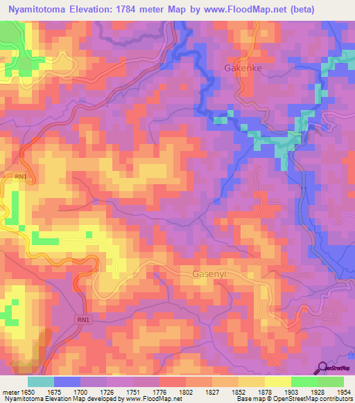 Nyamitotoma,Burundi Elevation Map