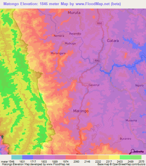 Matongo,Burundi Elevation Map
