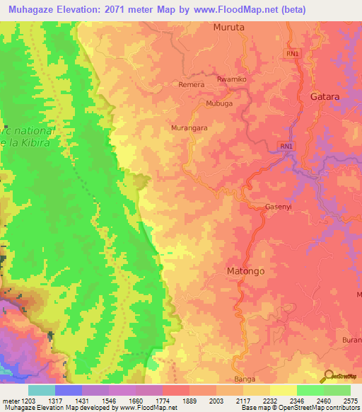 Muhagaze,Burundi Elevation Map