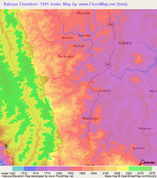 Kabuye,Burundi Elevation Map