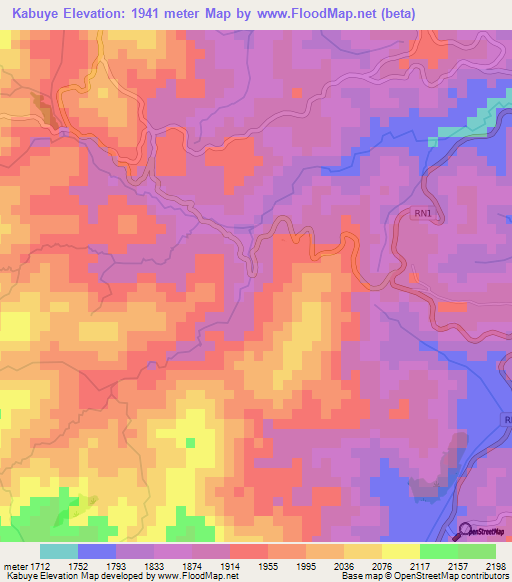 Kabuye,Burundi Elevation Map