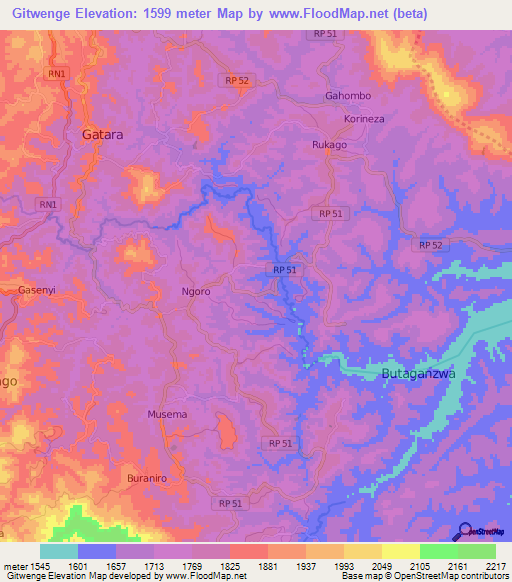 Gitwenge,Burundi Elevation Map