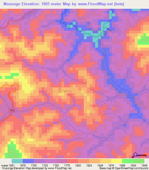 Musonge,Burundi Elevation Map
